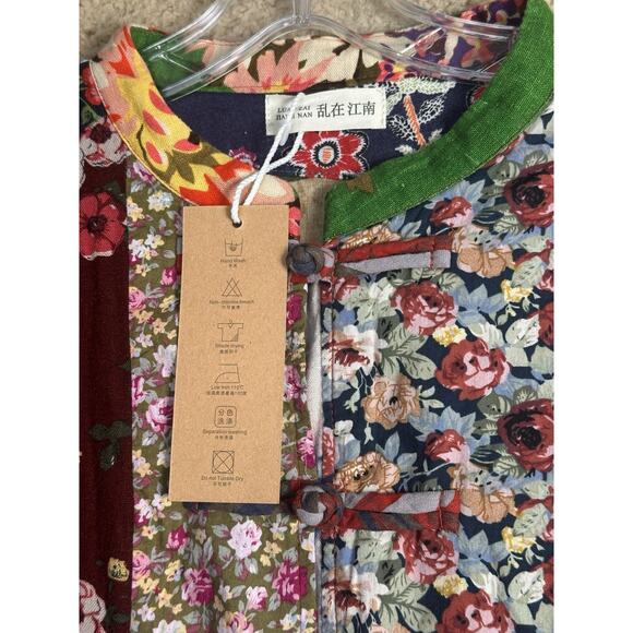 Luan Zai Jiang Kimono Coat O/S Patchwork Quilted Asian Knot Button Bohemian NWT - Picture 7 of 14